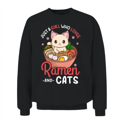 Ramen Cat Anime Unisex Sweatshirt - Black