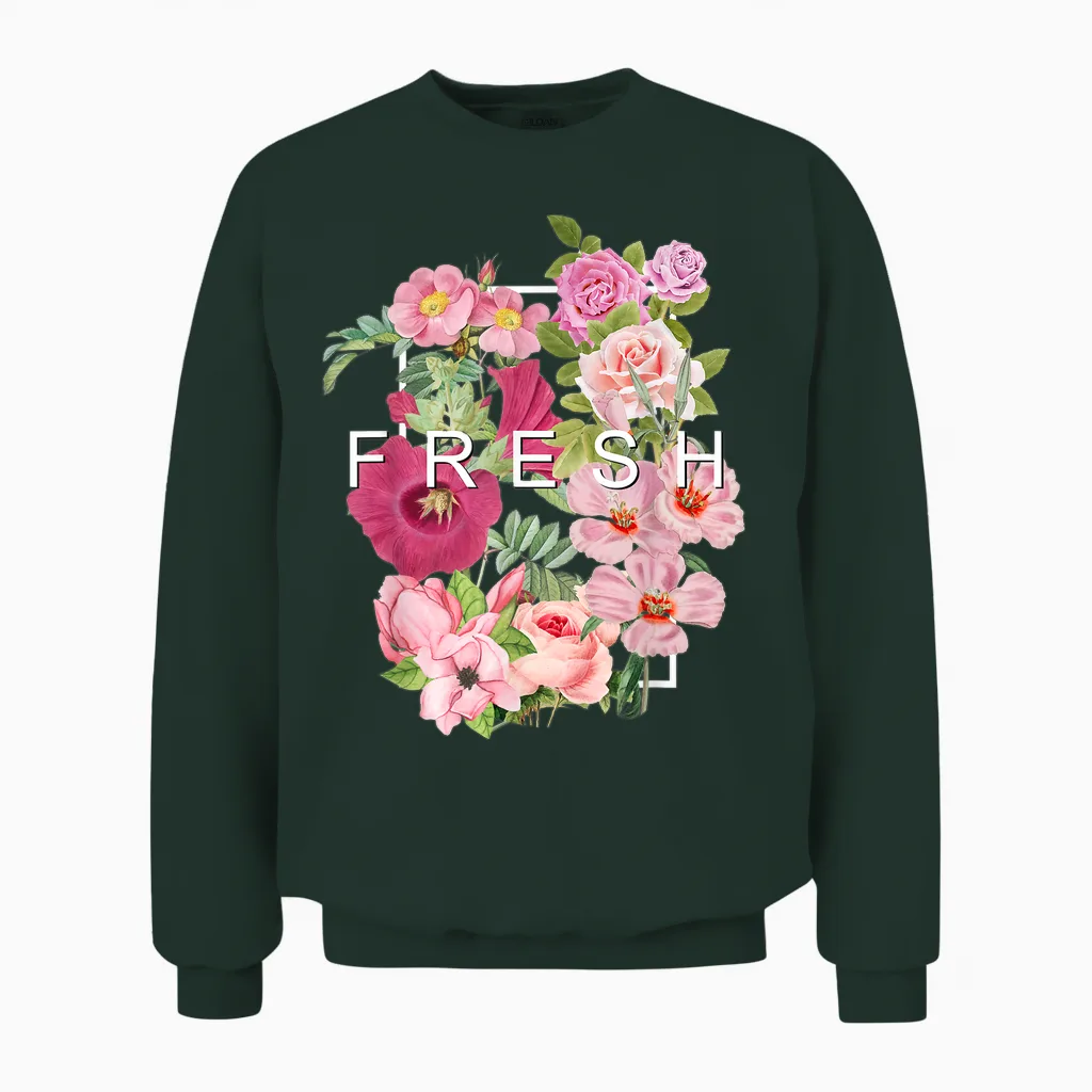 Graphique De Couleur Rose Fleurs Fraîches Unisex Sweatshirt in Forest