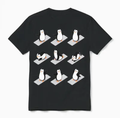Penguin Yoga Funny Unisex T-Shirt - Black