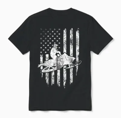 Vintage American Flag Snowmobiling Snowmobile Rider Unisex T-Shirt - Black