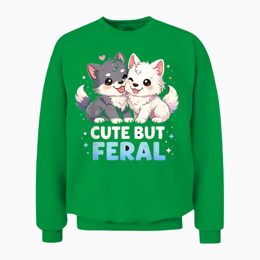 Adorable Loup Kawaii Anime, Fête Amusante De Loups Unisex Sweatshirt in Irish Green