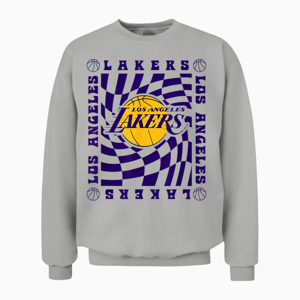 Nba Los Angeles Lakers Retro Checkerboard Wave Unisex Sweatshirt in Ash