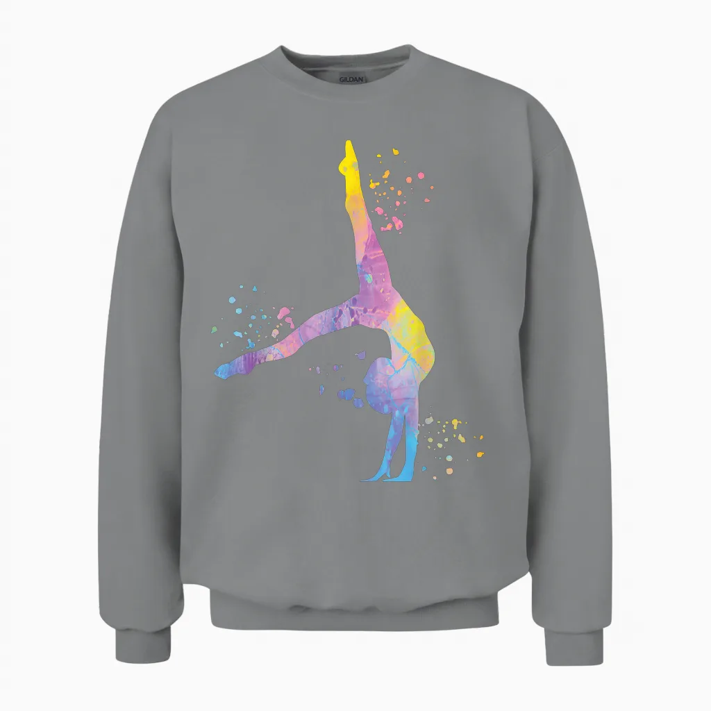 Gymnastic Gymnastics T-Shirt for Girls and Children, Black Unisex Sweatshirt in Sport Grey