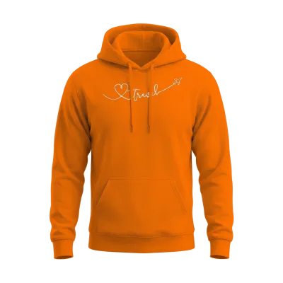 Travel Love with Plane Unisex Hoodie - Safety Orange
