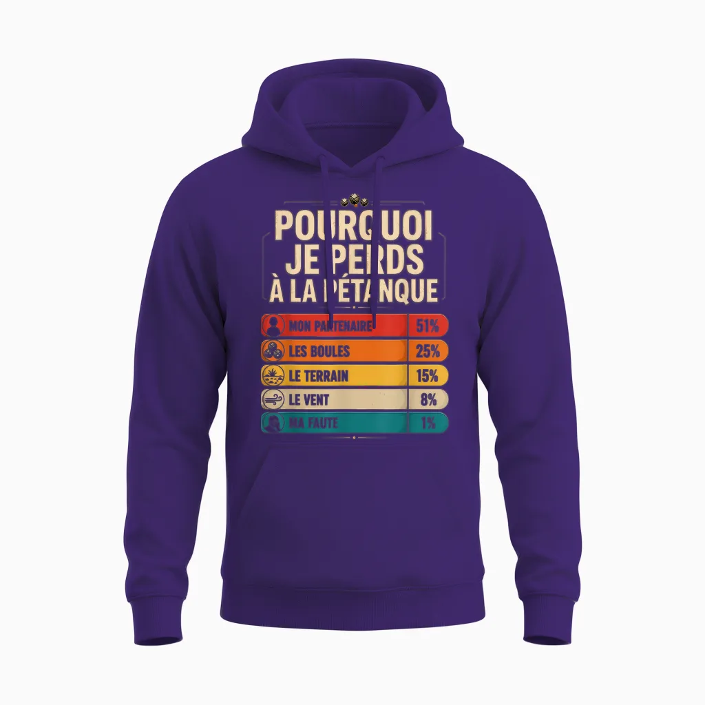 Boules Jeu Cadeau Drôle Pourquoi Je Perds à La Pétanque Unisex Hoodie in Purple