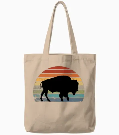 Bison Retro Tote Bags - Natural