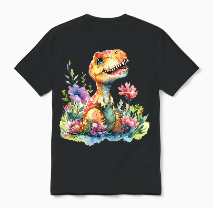 Baby Dino Mit Blumen Süßer Dinosaurier Tochter Mädchen Unisex T-Shirt in Black