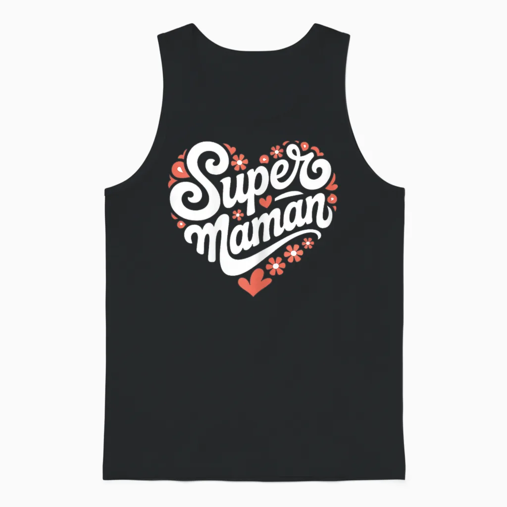 Super Mum Heart Flowers Gift Cute Original Mother Woman T-Shirt, Black, S Unisex Tank Top in Black