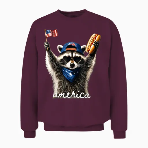 Usa America Raccoon Hot Dog 1776-2026 4th of July 250 Years Unisex Sweatshirt - Maroon