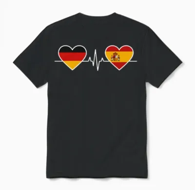 Germany Spain Heartbeat Flags Unisex T-Shirt - Black