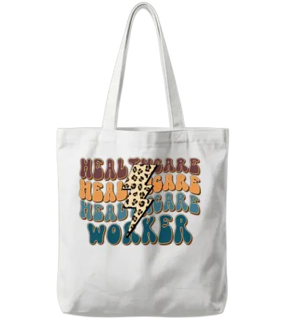 Retro Leopard Healthcare Worker Tote Bags - White