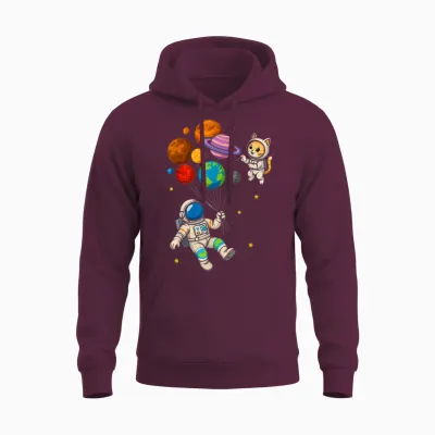 Lustiger Astronaut Hält Planeten Weltraum Katze Jungen Mädchen Kinder Unisex Hoodie - Maroon