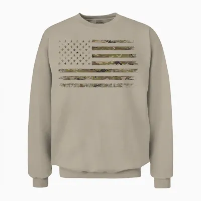 Camo American Flag Usa Camouflage Men Boys Women Girls Unisex Sweatshirt - Sand
