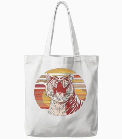 Retro Tiger with Retro Sunset Tote Bags - White