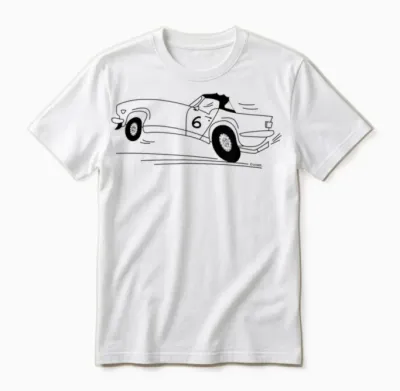 Cartoon Drawing Triumph Tr6 British Car T-Shirt, Blue, S Unisex T-Shirt - White