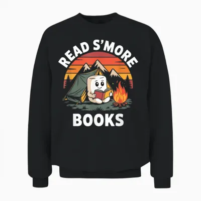 Read S'more Books Cute Campfire | Reading Book Lovers Unisex Sweatshirt - Black