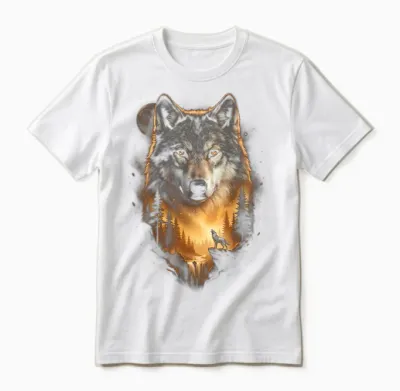 Motif De Loup Hurlant à La Lune Fantasy Art Forest Graphic Manche Longue Unisex T-Shirt - White