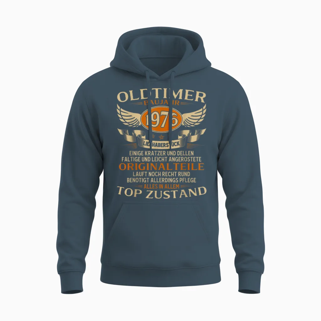 50th Birthday Man Gift Oldtimer 1976 50 Years Decorative Unisex Hoodie in Dark Heather