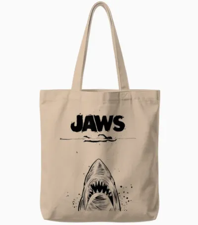 Jaws 50th Anniversary Poster Black & White Sketch 2-Sided Tote Bags - Natural
