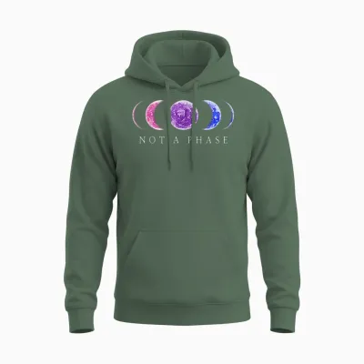 Bi Pride T-Shirt "not a Phase" Moon Phase Bisexuelle Farben Unisex Hoodie - Military Green