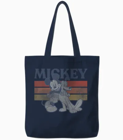 Disney Mickey and Friends Mickey and Pluto Retro Line T-Shirt Small Tote Bags - Navy