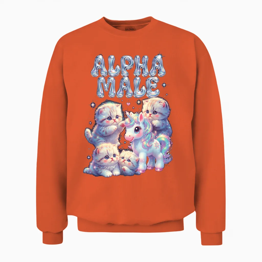 Unicorn Alpha Cat Male Lovers Gift Unisex Sweatshirt in Orange