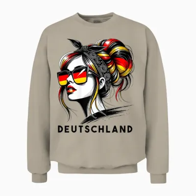 Germany Woman Bun Flag German Proud Girl T-Shirt, White, Female X-Small Unisex Sweatshirt - Sand