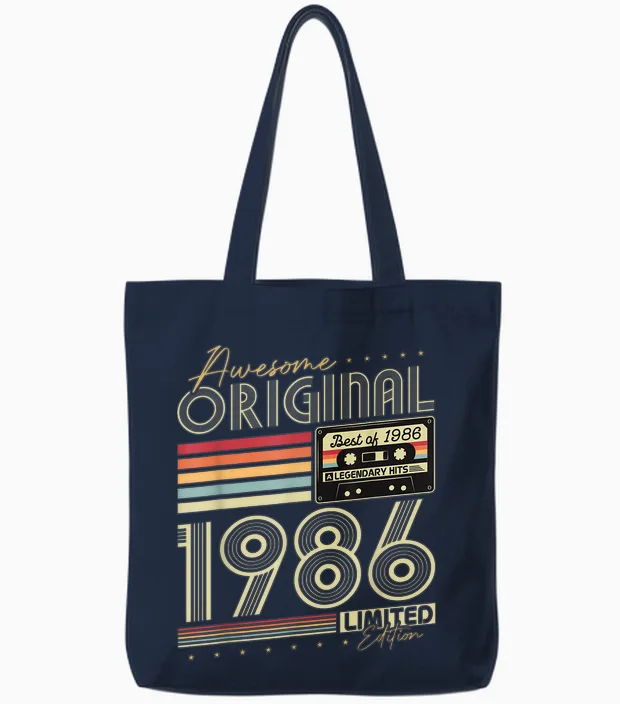 Original 1986 Vintage 40th Birthday Gift Man Woman Tote Bags in Navy