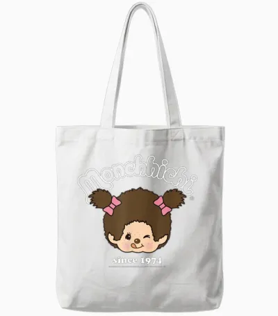 Monchhichi Since 1974 Happy Little Fluffy Girl Tote Bags - White