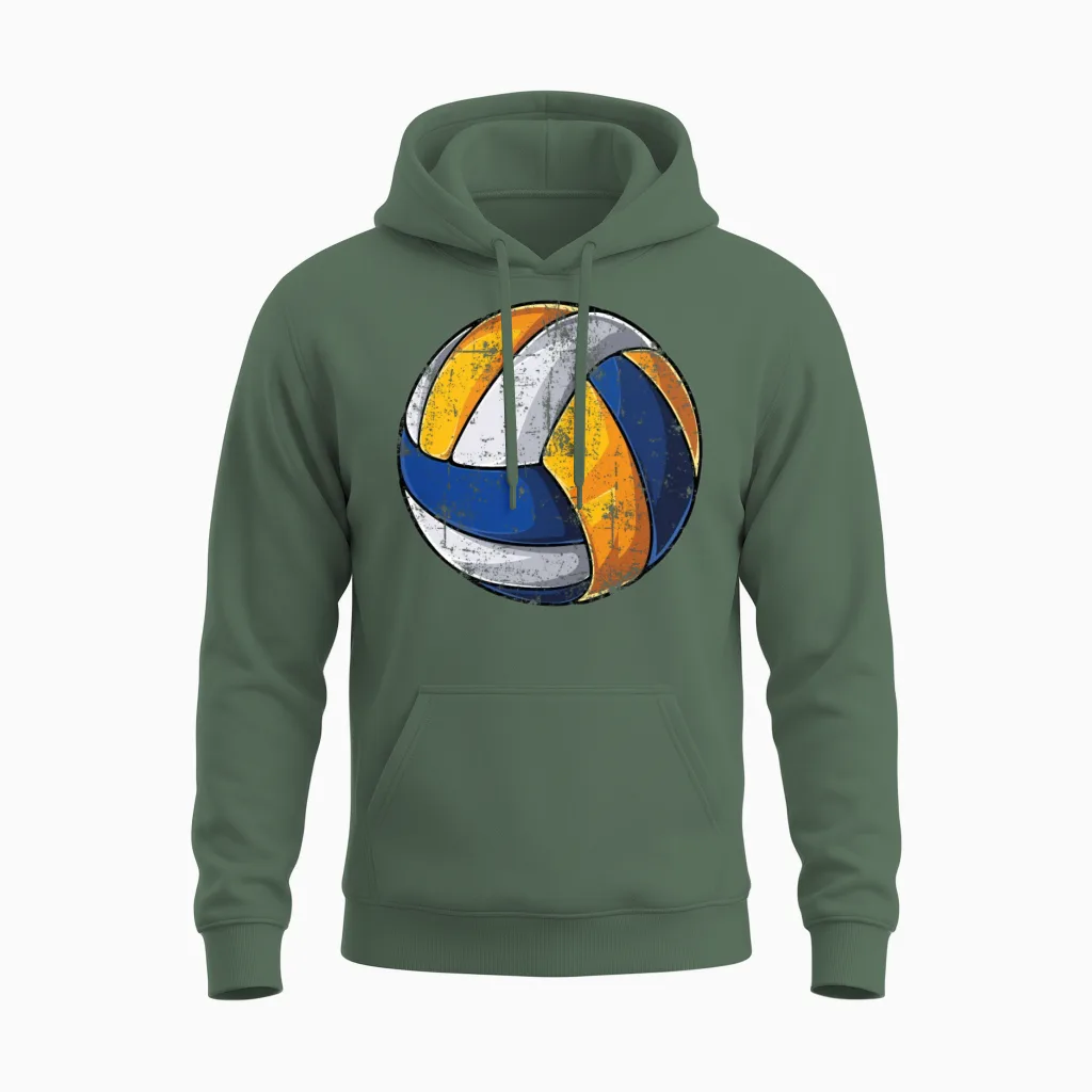 Volleyball Retro Unisex Hoodie in Military Green