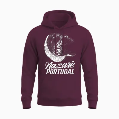 Nazaré Portugal Surfer Surf Wave Surfing Unisex Hoodie - Maroon