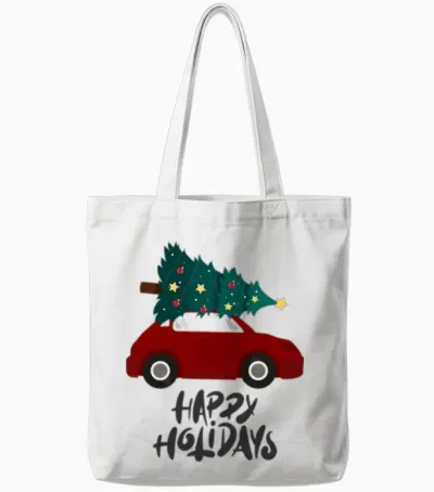 Retro Style Happy Holidays Tote Bags - White