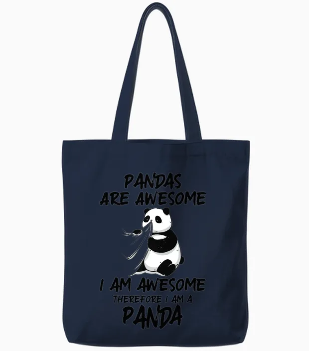 Panda Shirt Pandas Are Awesome Panda Bear Tote Bags in Navy