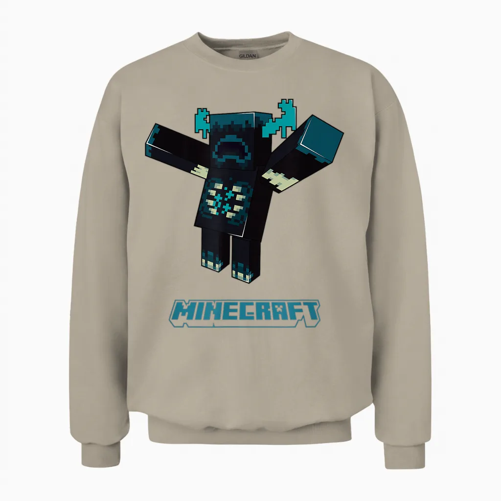 Minecraft Sculk Shriekers Hostile Mob Warden Attacking T-Shirt, Blue Unisex Sweatshirt in Sand