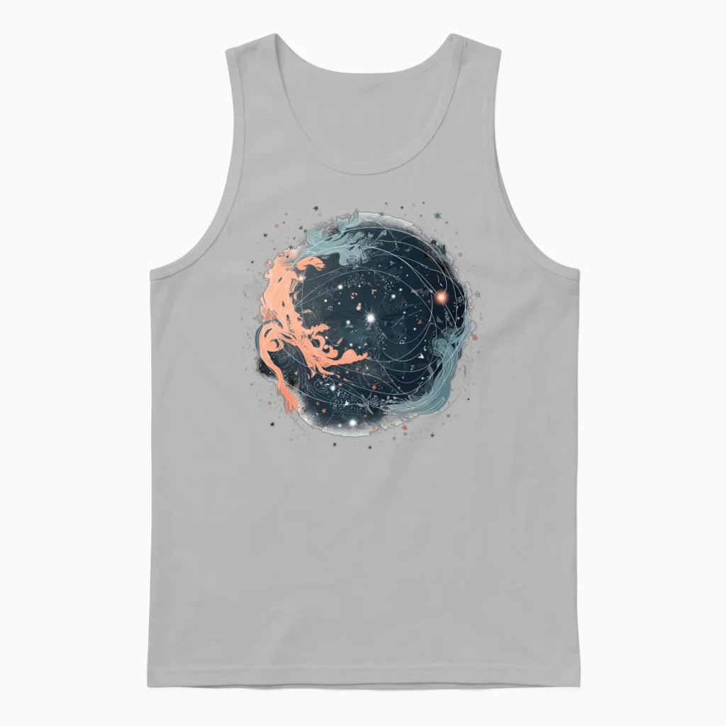 Celestial Night Sky with Constellations and Shooti Unisex Tank Top in Ash