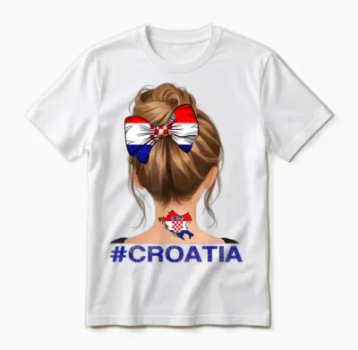 Kroatisches Mädchen – Kroatien-Flagge Unordentlicher Dutt Unisex T-Shirt - White