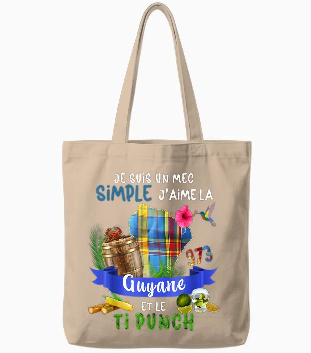 Guyana 973 Madras Hummingbird Ti Punch Apéro Pour Guy Nice T-Shirt, Black, S Tote Bags in Natural