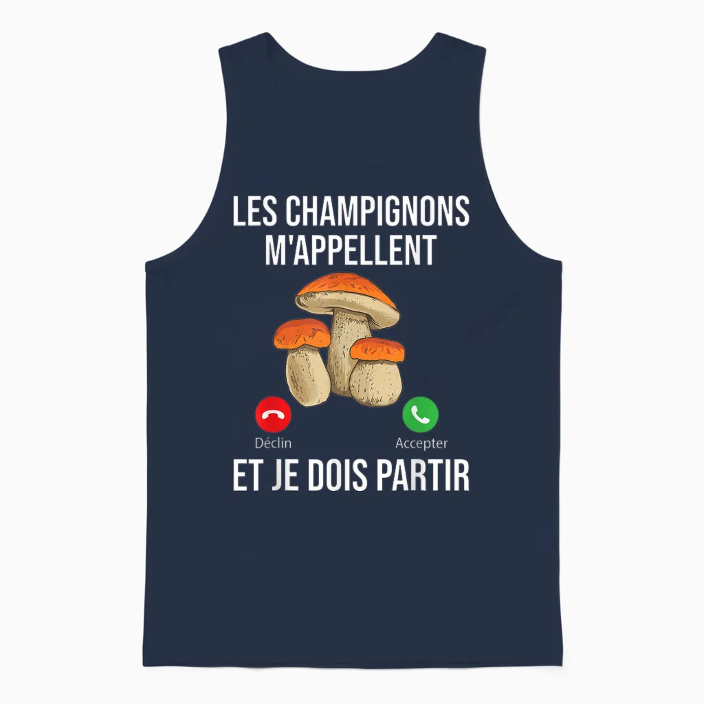 Mushrooms Call Me I Must Go Mushroom Porcini T-Shirt, Black, S Unisex Tank Top in Navy