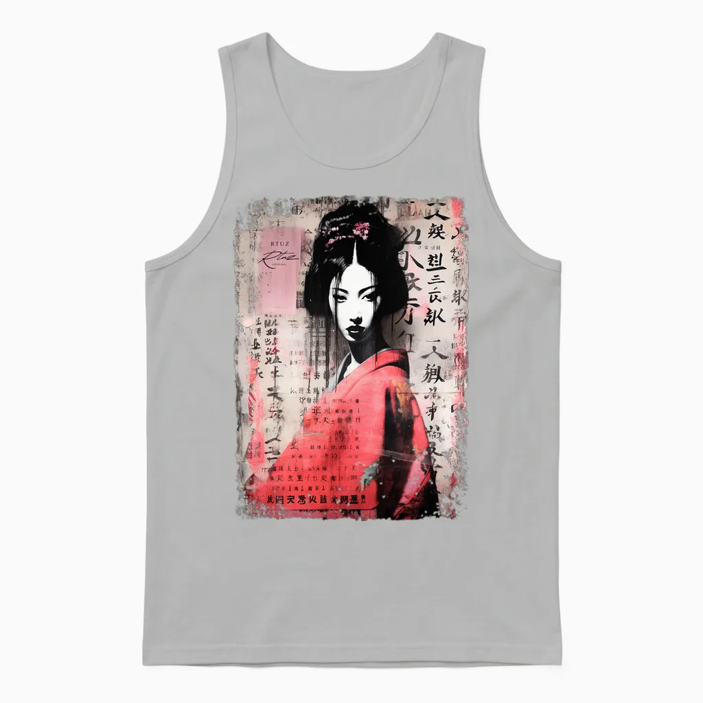 Geisha Asia Japan Woman Vintage Culture Tokyo Geisha Long Sleeve, Black Unisex Tank Top in Ash