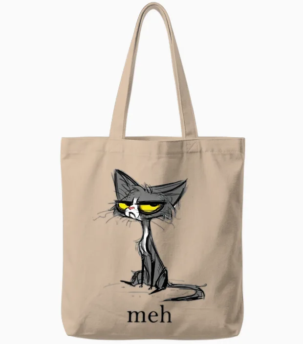 Funny Meh Cat Gift for Cat Lovers Tote Bags in Natural