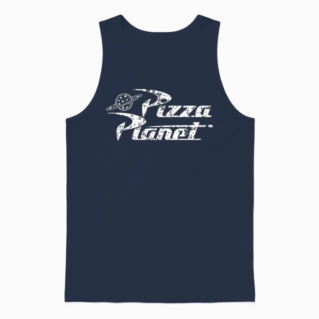 Disney Pixar Toy Story Pizza Planet Left Chest Logo Unisex Tank Top in Navy