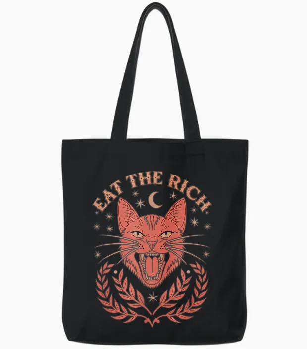 Tax the Rich Eat the Rich Tote Bags in Black
