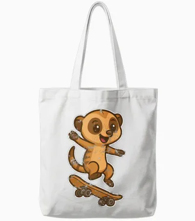 Suricate Skateboard Retro Cartoon Tote Bags - White