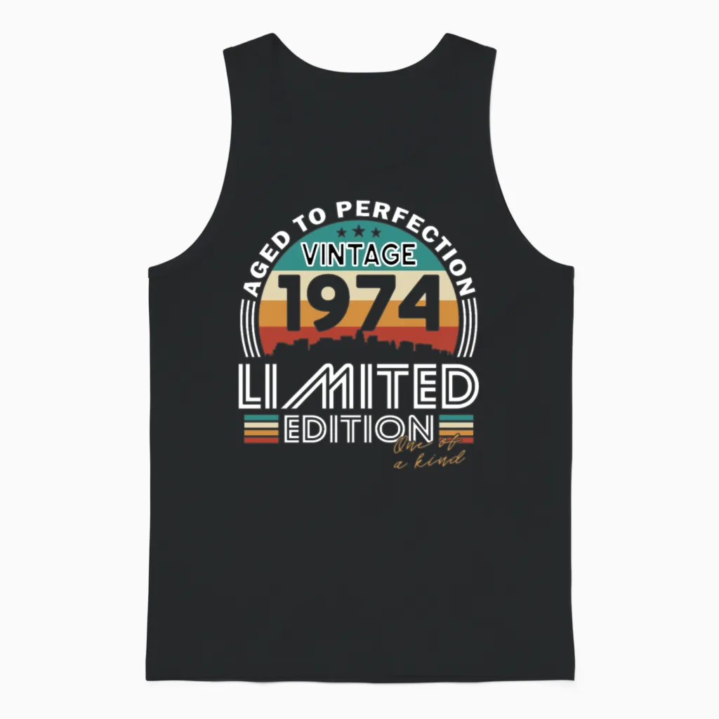 50th Birthday Vintage 1974 Born in 1974 Unisex Tank Top in Black