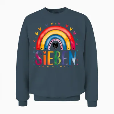 T-Shirt with German Text "ich Bin Schon Sieben - Rainbow 7th Birthday Design for M Unisex Sweatshirt - Dark Heather