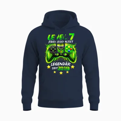 Kinder Level 7 Geburtstag Junge Gamer Lustig 2019 7er Geburtstag Unisex Hoodie - Navy