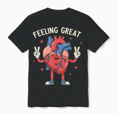 Feeling Great Cartoon Heart Unisex T-Shirt - Black