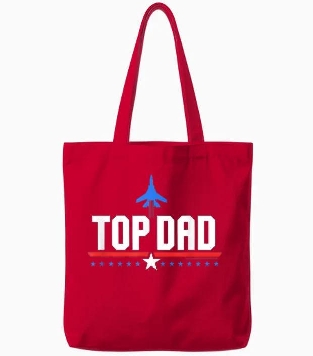 Top Gun Top Dad Father's Day Action Movie Logo Tote Bags in Red