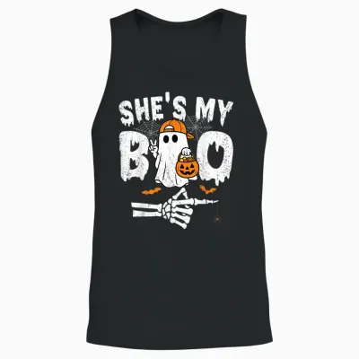 He's My Boo Matching Couple Halloween Couples She's My Boo Unisex Tank Top - Black