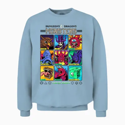 Dungeons & Dragons Wizards of the Coast Monster Select Menu T-Shirt, Gray Unisex Sweatshirt - Light Blue